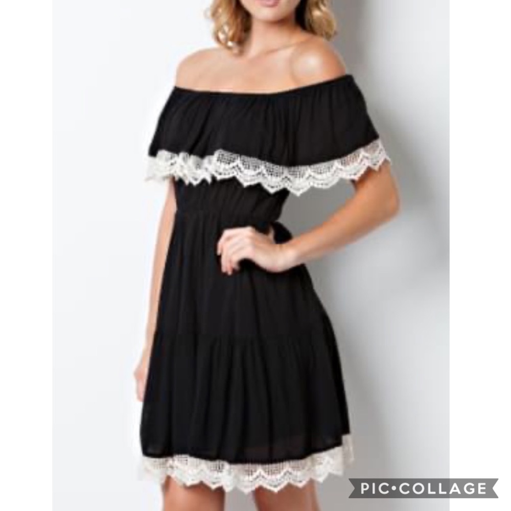 NEW Black Dress Off The Shoulder with Crochet Lace